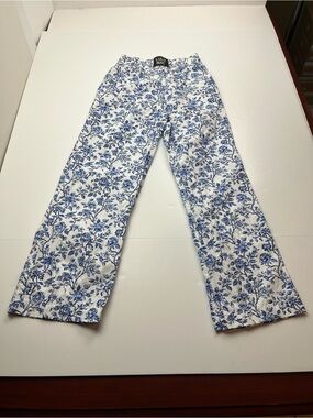 Lulu Mac Blue White Floral Womens XS Pull-on Cotton Pants Pockets Sleep Casual‎